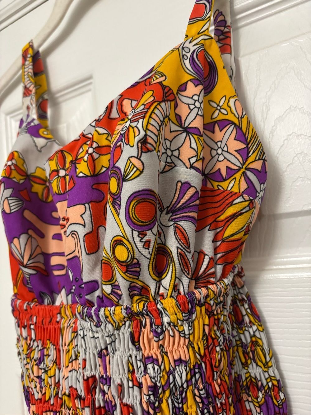 Vintage 60s Oleg Cassini Peter Pan Skirted Swimsuit Mod Psychedelic Pin Up M - Picture 10 of 10